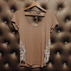 Brown and Lace Floral and Tie In Back